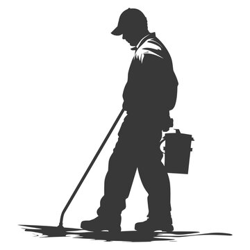 recommend clip art: Silhouette janitor in action black color only full body