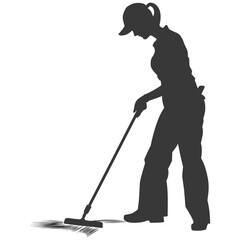 Silhouette janitor women in action black color only full body
