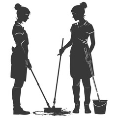Silhouette janitor women in action black color only full body