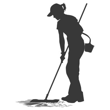 recommend clip art: Silhouette janitor women in action black color only full body