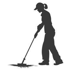 Silhouette janitor women in action black color only full body