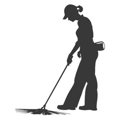 Silhouette janitor women in action black color only full body