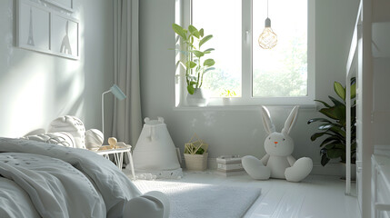This sweet kid's bedroom boasts a playful bunny lamp and soft neutral tones for a dreamy and enchanted little space