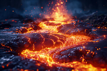 The relentless advance of a lava flow red-hot and unstoppable