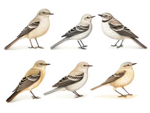 Northern Mockingbird collection set isolated on transparent background, transparency image, removed background