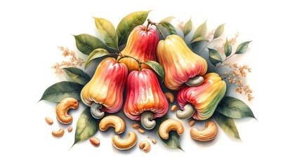 Watercolor painting of Cashew Apples