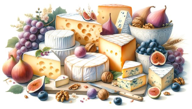 Watercolor painting of Cheeses