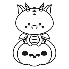 outline cartoon dragon and pumpkin