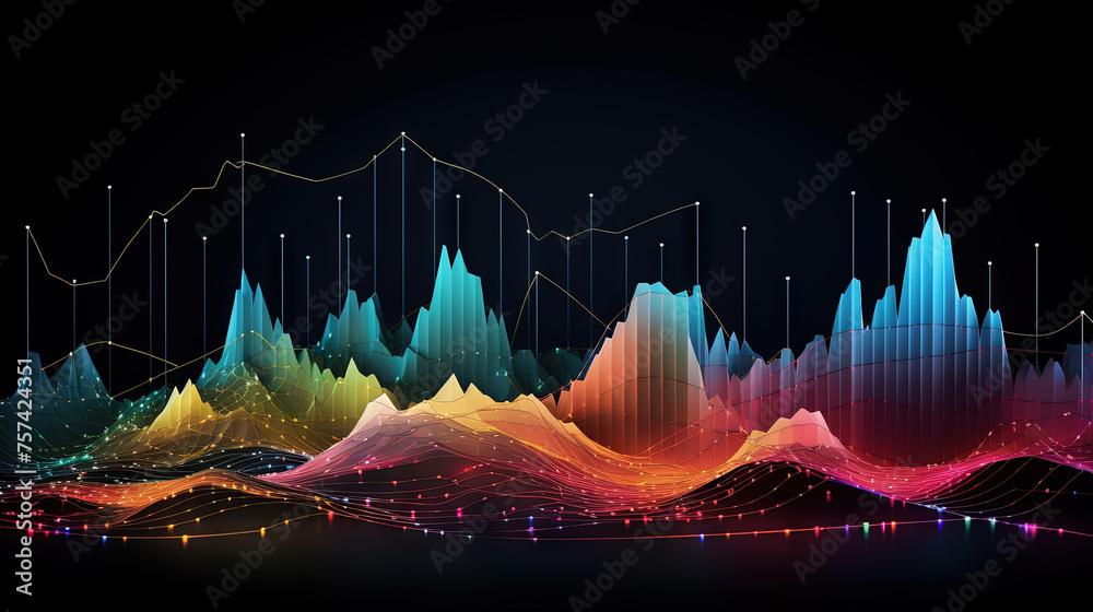 Poster colorful graph and chart with mountain shaped bars.