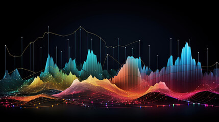 Colorful graph and chart with mountain shaped bars. - obrazy, fototapety, plakaty