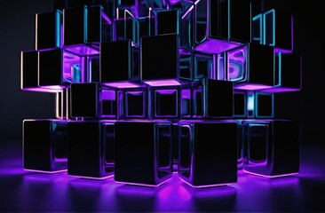 Futuristic Glowing Blue Cubes Abstract Background