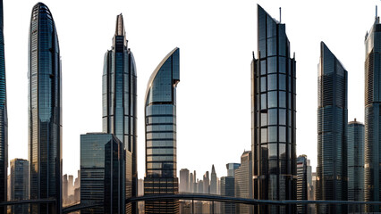a city skyline with a mix of architectural styles, including modern and futuristic skyscrapers