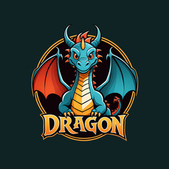 Drawn dragon sticker logo with dragon text on isolated background