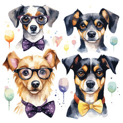 Nerdy Dogs Clip Art Watercolour Clipart