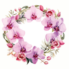 Orchid Wreath Clipart isolated on white background