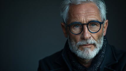 Obraz premium A distinguished older man with grey hair and piercing blue eyes.