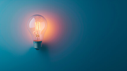 Idea concept, single modern light bulb over blue background with copy space 