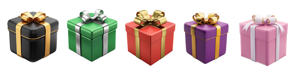 set of 3d render gift box with bow and ribbons icon Isolated on Transparent Background. cut out. PNG