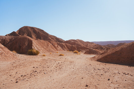 Sunny desert landscape in Devil's Gorge in San Pedro de Atacama, Chile