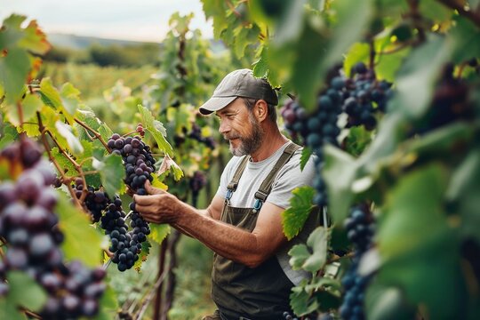 Wine maker checking grapes
