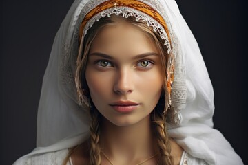 White woman wearing traditional clothes Represent culture and tradition.