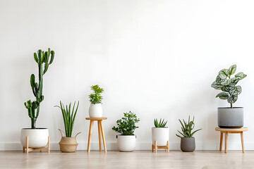 Row of Potted Plants on Wooden Table - Powered by Adobe