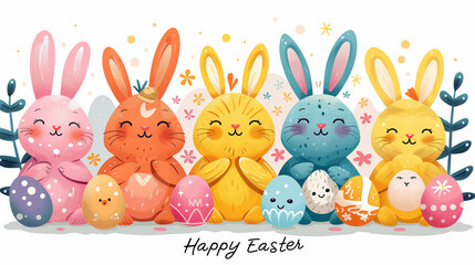 Obraz na płótnie Canvas set of easter eggs and bunny,ai 