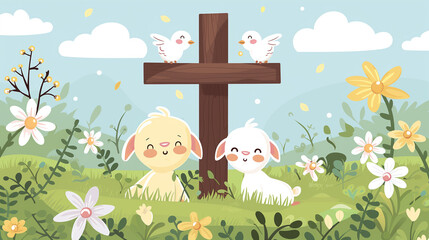 Fototapeta premium Easter set with eggs and bunny,ai 
