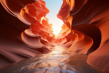 Sunlight filters through canyon walls, creating a symphony of light and shadow - Powered by Adobe