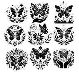 Butterfly silhouette.Decorative butterflies.Set of vector files for cutting, printing and design.