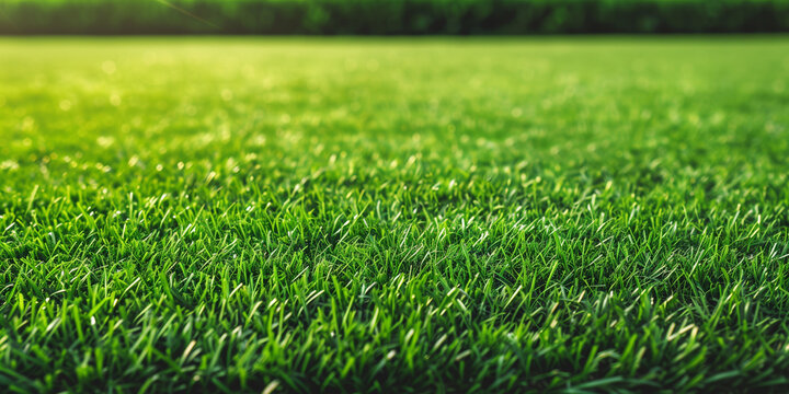 Green grass field for golf course, soccer, football, sport. Green grass, green lawn. Green turf grass texture and background for design with copy space for text or image.