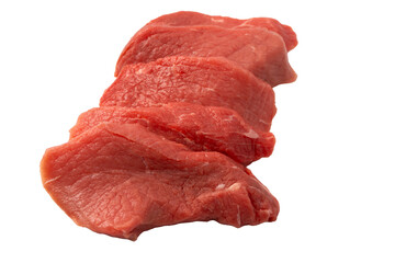 Veal pieces raw isolated on white background.