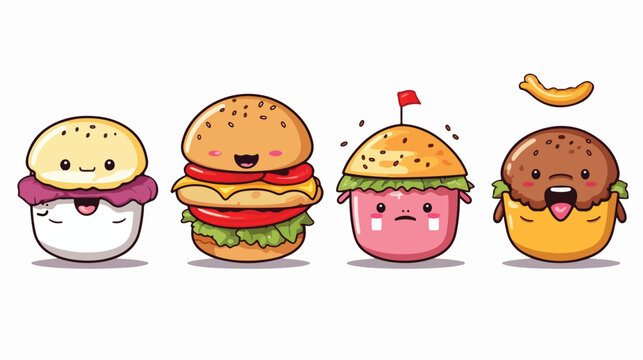 Banner Emotions Hamburger. Cute cartoon. Vector .