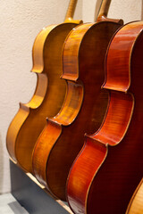 Obraz premium violin, cello, bow, music, instrument, double bass, workshop, wood, score, workshop, handmade, classical, concert, orchestra, body, detail, symphonic, play, craft, artisans, string,