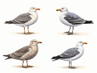 seagull collection set isolated on transparent background, transparency image, removed background