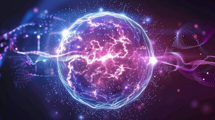 An abstract concept visualizing quantum computer technology with a sphere explosion background