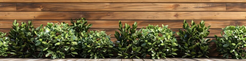 Teak wood texture background with natural greenery and plants hedge
