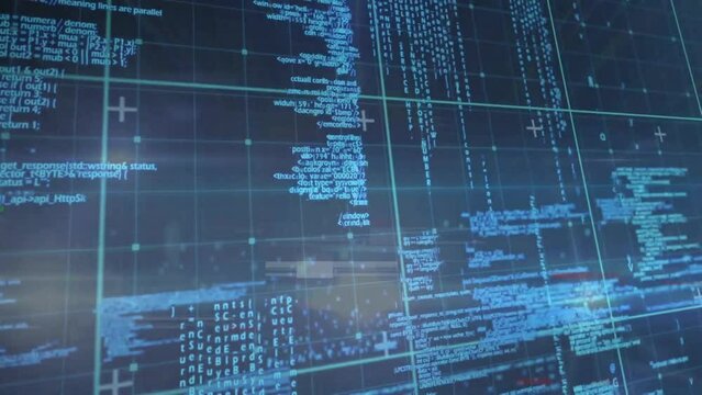 Animation of digital data processing over black background