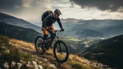 Gordijnen Leisurely biking through stunning hills and picturesque landscapes for a captivating adventure © Roman Enger