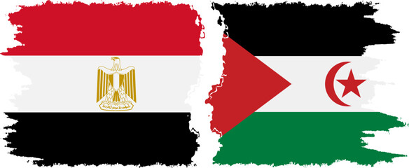Western Sahara and Egypt grunge flags connection vector
