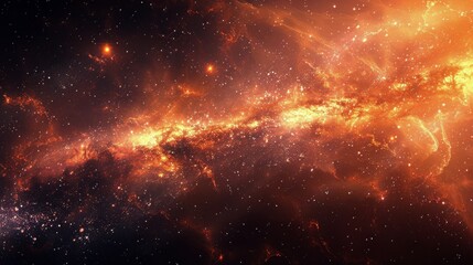 Fototapeta na wymiar Bright Orange and Black Space Filled With Stars