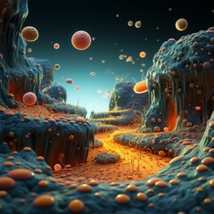 A 3D animation showcasing a closeup journey inside a technologically advanced bacterium