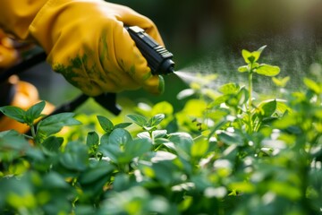 Person using plant-based insecticide spray for eco-friendly gardening and pest-control in agriculture