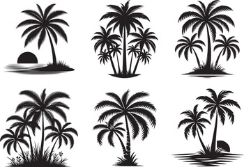 Palm tree silhouette vector illustration set