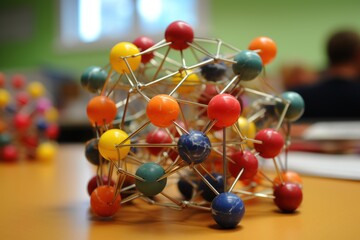 A model of a multicolored ball placed on a table