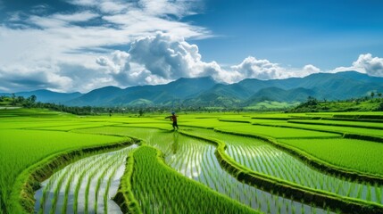 Fototapeta premium technology To connect to the online agricultural data management system This results in more efficient rice field management and production. Including analysis and effective management of production.