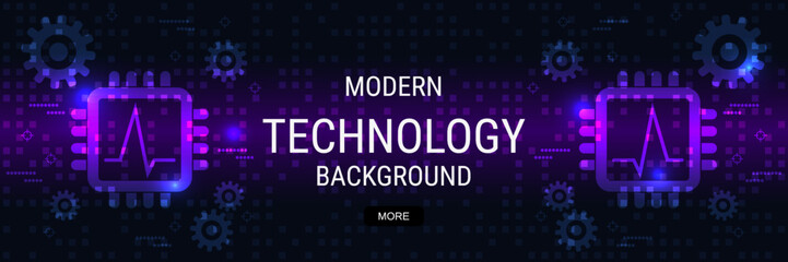 Digital technology banner vector design template. Future technology, cyberspace, virtual reality concept illustration