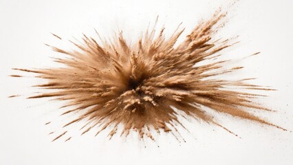 Brown powder exploding, Abstract dust explosion on a white background
