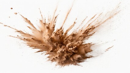 Naklejka na ściany i meble Brown powder exploding, Abstract dust explosion on a white background