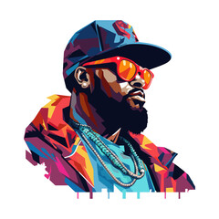 Black gangsta rapper wearing sunglasses. Vector illustration - obrazy, fototapety, plakaty